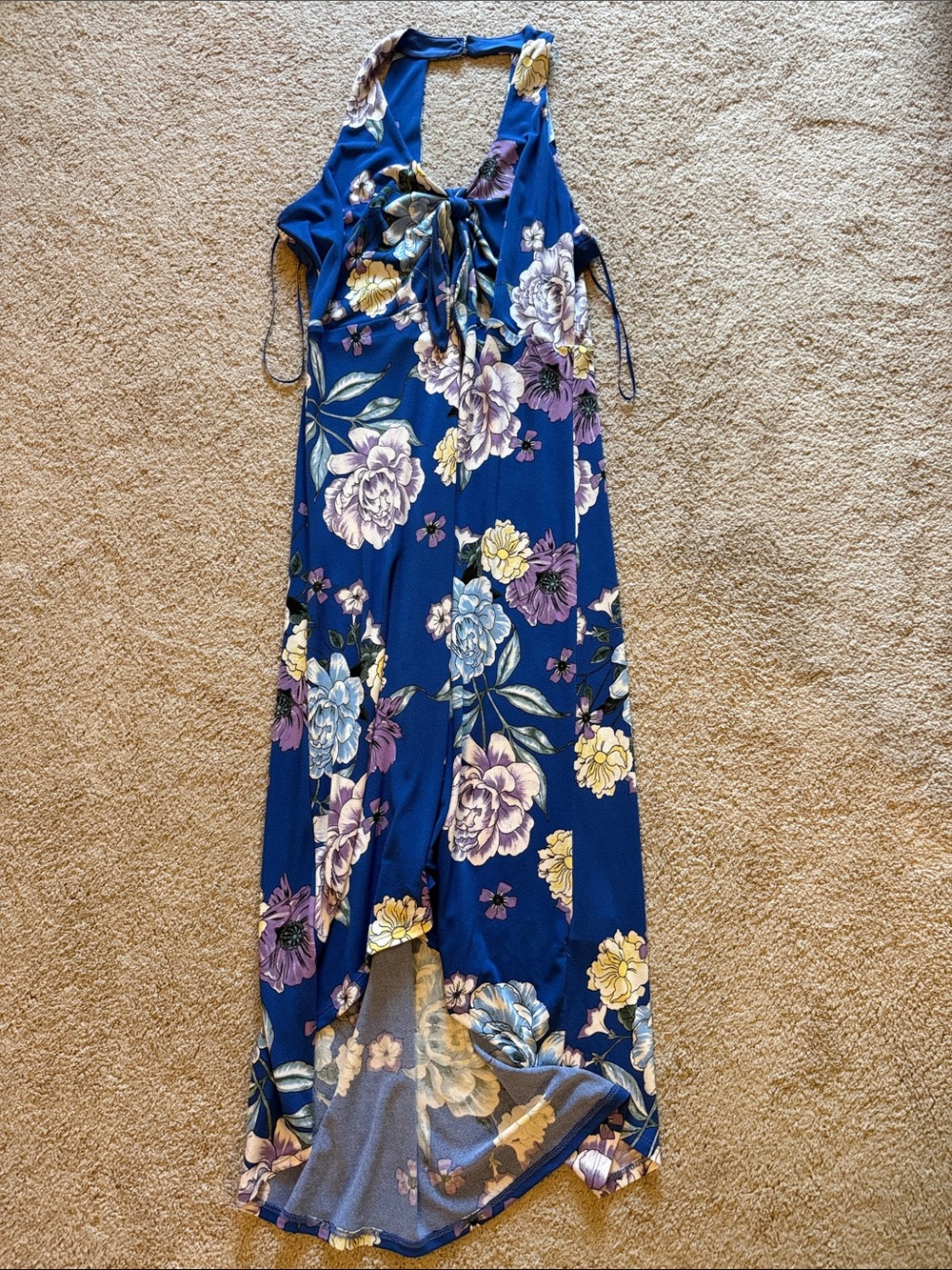 Candie's Blue Floral Maxi Dress with Tie Neck